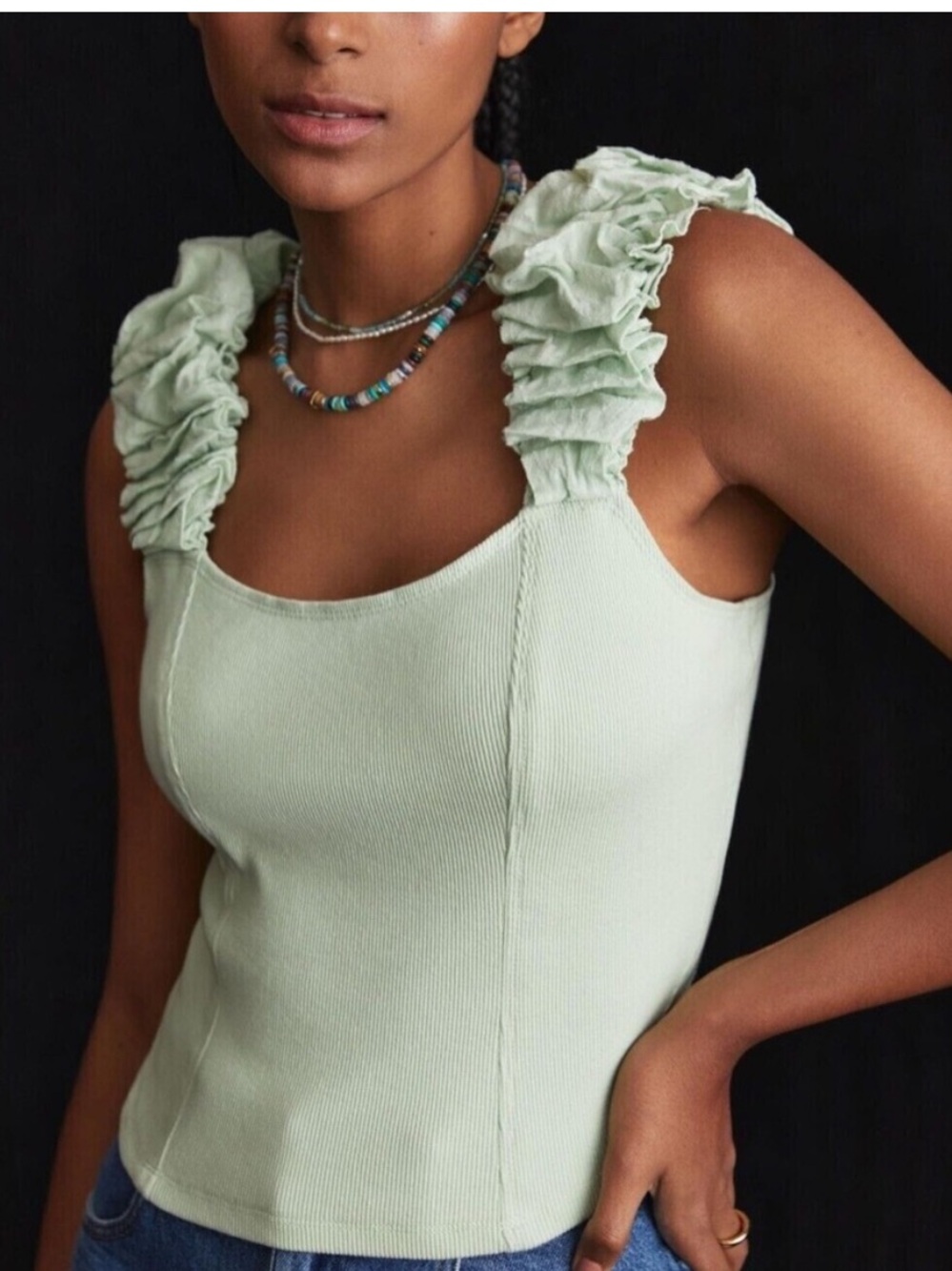 Anthropologie Ribbed Corset Fall Top